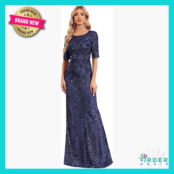 Sequin Mermaid Evening Gown Formal Elegant Glitter Floor Length Dress